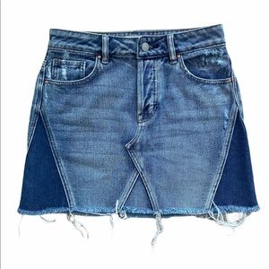 Two Toned Distressed Denim Mini Skirt